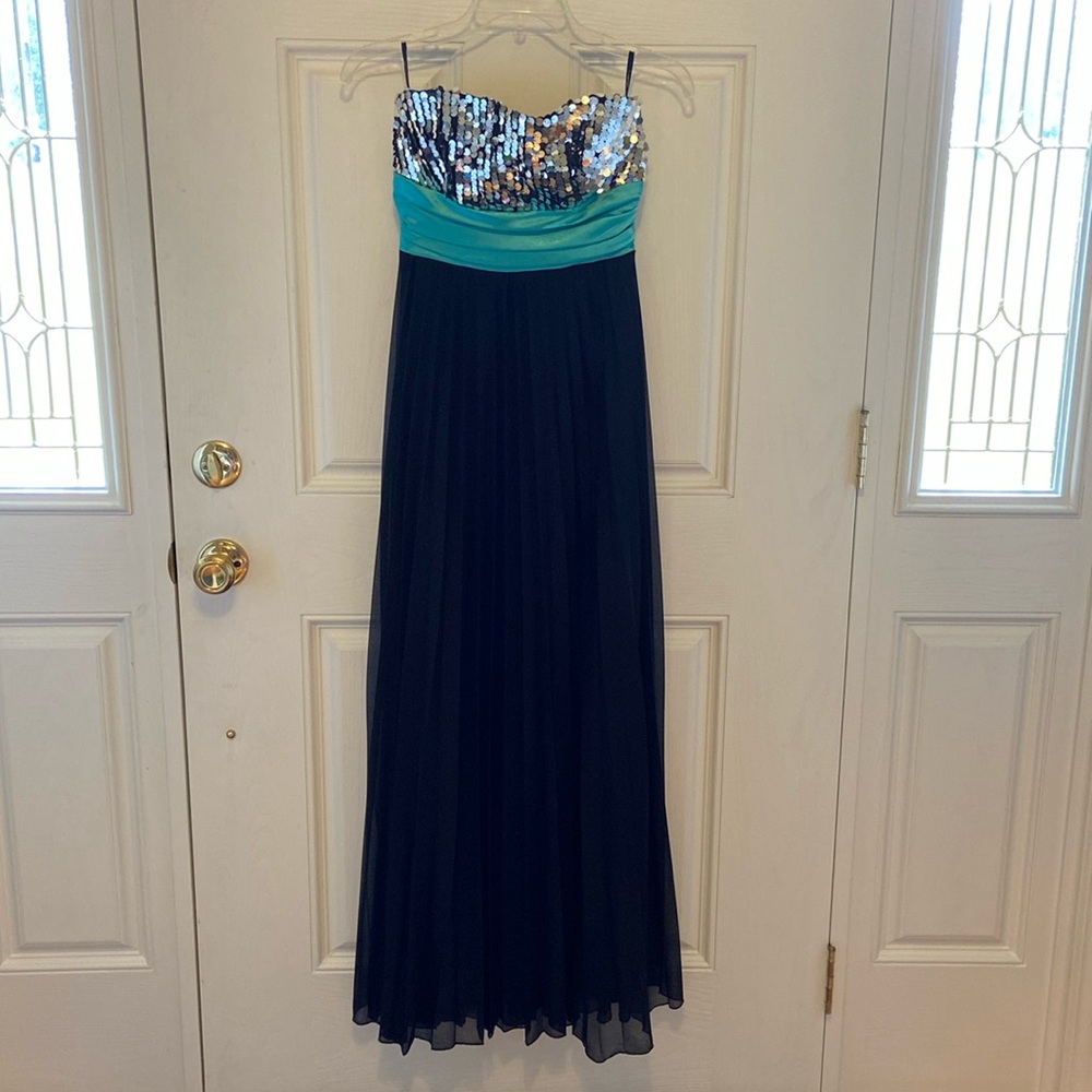 Speechless Strapless Black Teal Sequin Gathered D… - image 2